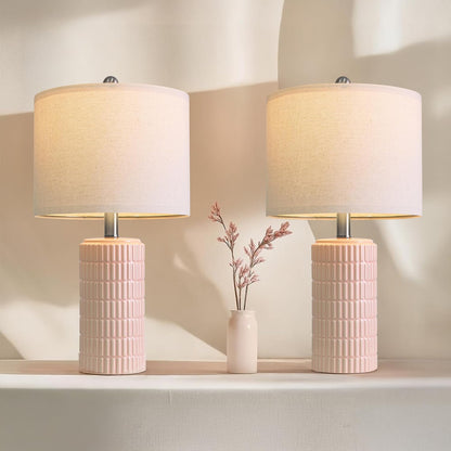 20.75" Pink Ceramic Table Lamps Set of 2, Small Modern Bedroom Lamps for Girls Room, Bedside Lamps for Night Stands, Cute Lamps for Living Room Decor, Nightstands Desk Lamp, Light Pink