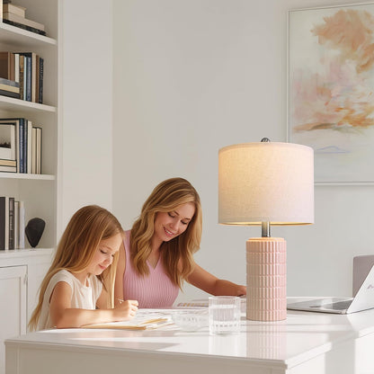 20.75" Pink Ceramic Table Lamps Set of 2, Small Modern Bedroom Lamps for Girls Room, Bedside Lamps for Night Stands, Cute Lamps for Living Room Decor, Nightstands Desk Lamp, Light Pink