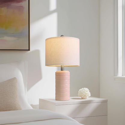20.75" Pink Ceramic Table Lamps Set of 2, Small Modern Bedroom Lamps for Girls Room, Bedside Lamps for Night Stands, Cute Lamps for Living Room Decor, Nightstands Desk Lamp, Light Pink