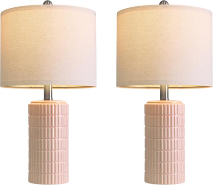 20.75" Pink Ceramic Table Lamps Set of 2, Small Modern Bedroom Lamps for Girls Room, Bedside Lamps for Night Stands, Cute Lamps for Living Room Decor, Nightstands Desk Lamp, Light Pink