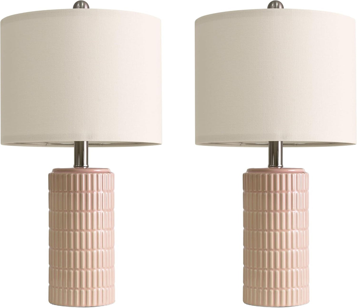 20.75" Pink Ceramic Table Lamps Set of 2, Small Modern Bedroom Lamps for Girls Room, Bedside Lamps for Night Stands, Cute Lamps for Living Room Decor, Nightstands Desk Lamp, Light Pink