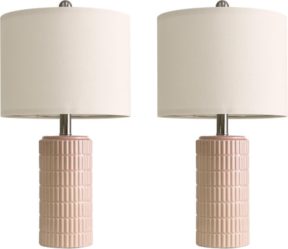 20.75" Pink Ceramic Table Lamps Set of 2, Small Modern Bedroom Lamps for Girls Room, Bedside Lamps for Night Stands, Cute Lamps for Living Room Decor, Nightstands Desk Lamp, Light Pink