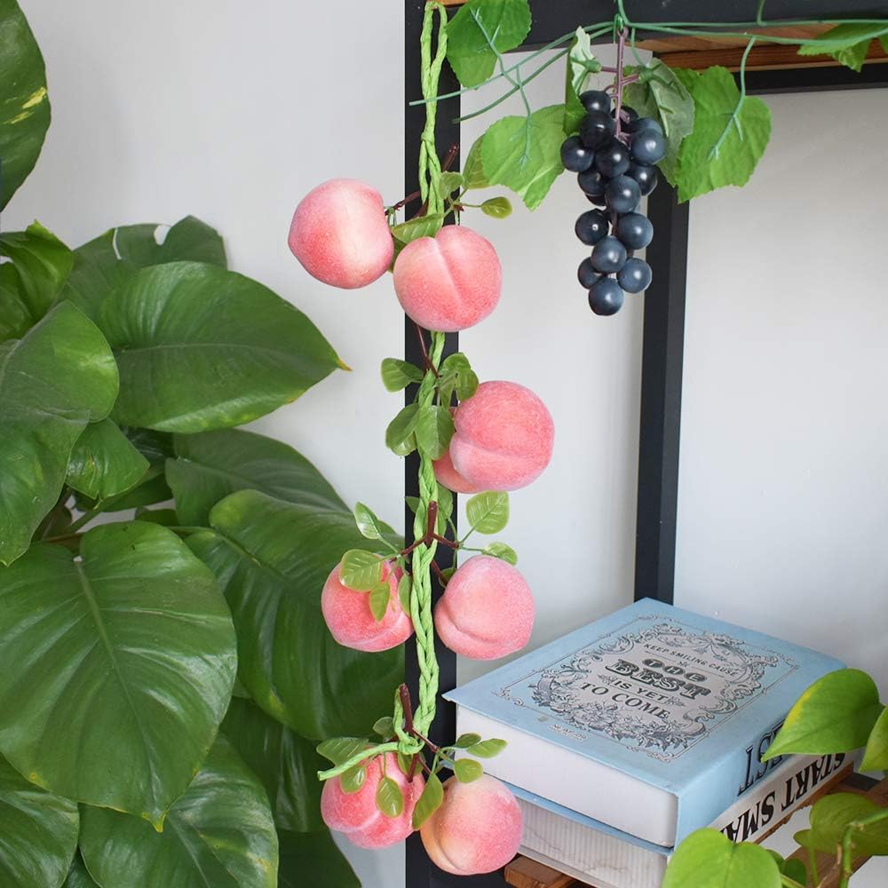 Artificial Peach Pendant 1Pcs, Fake Fruit Simulation Peach String Home Kitchen Party Decorate Lifelike Food Festival Decorations Photo Props