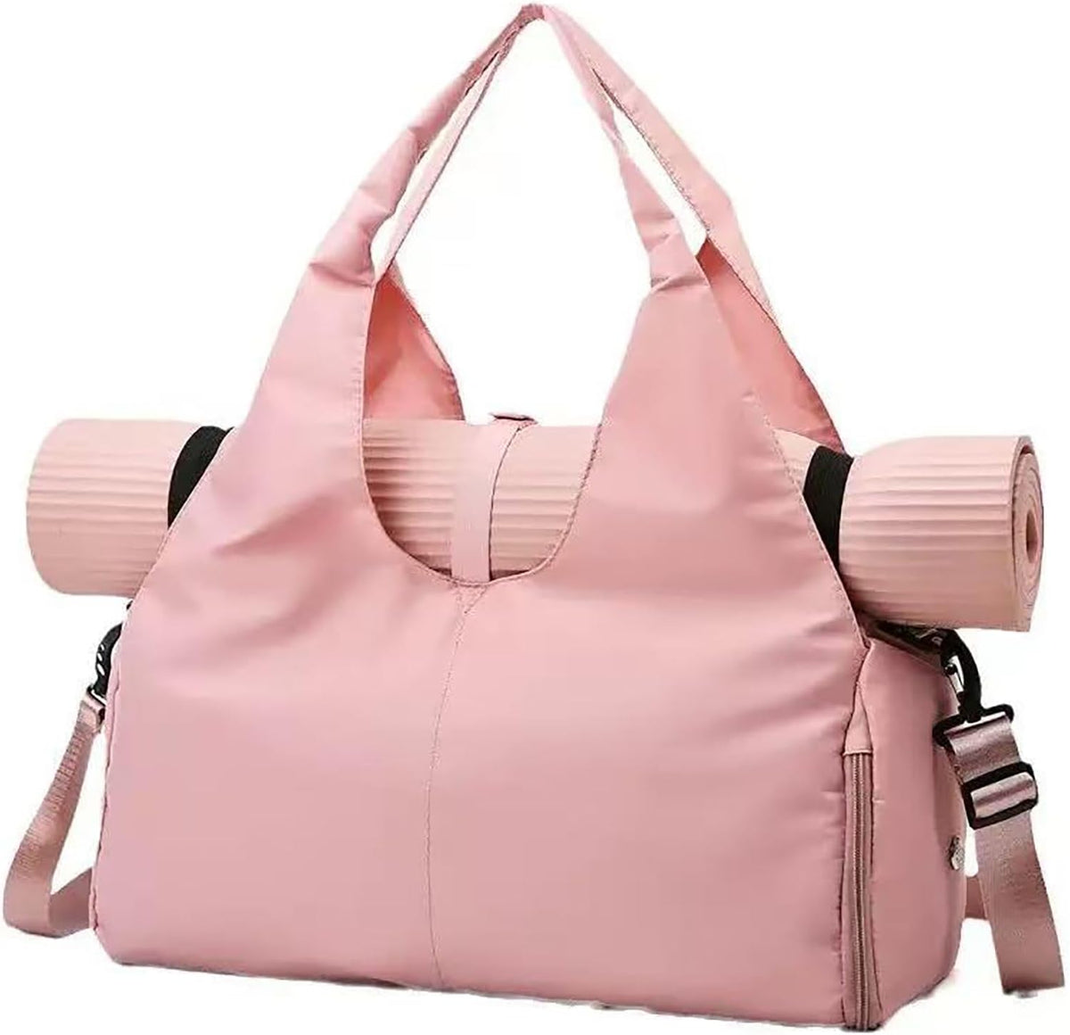 Women’s Yoga Gym Bag with Yoga Mat Holder, Large Capacity Waterproof Sports Duffel Bag with Shoe Compartment, Lightweight Travel Tote Bag for Fitness, Pilates, Dance & Weekend Trips, Pink