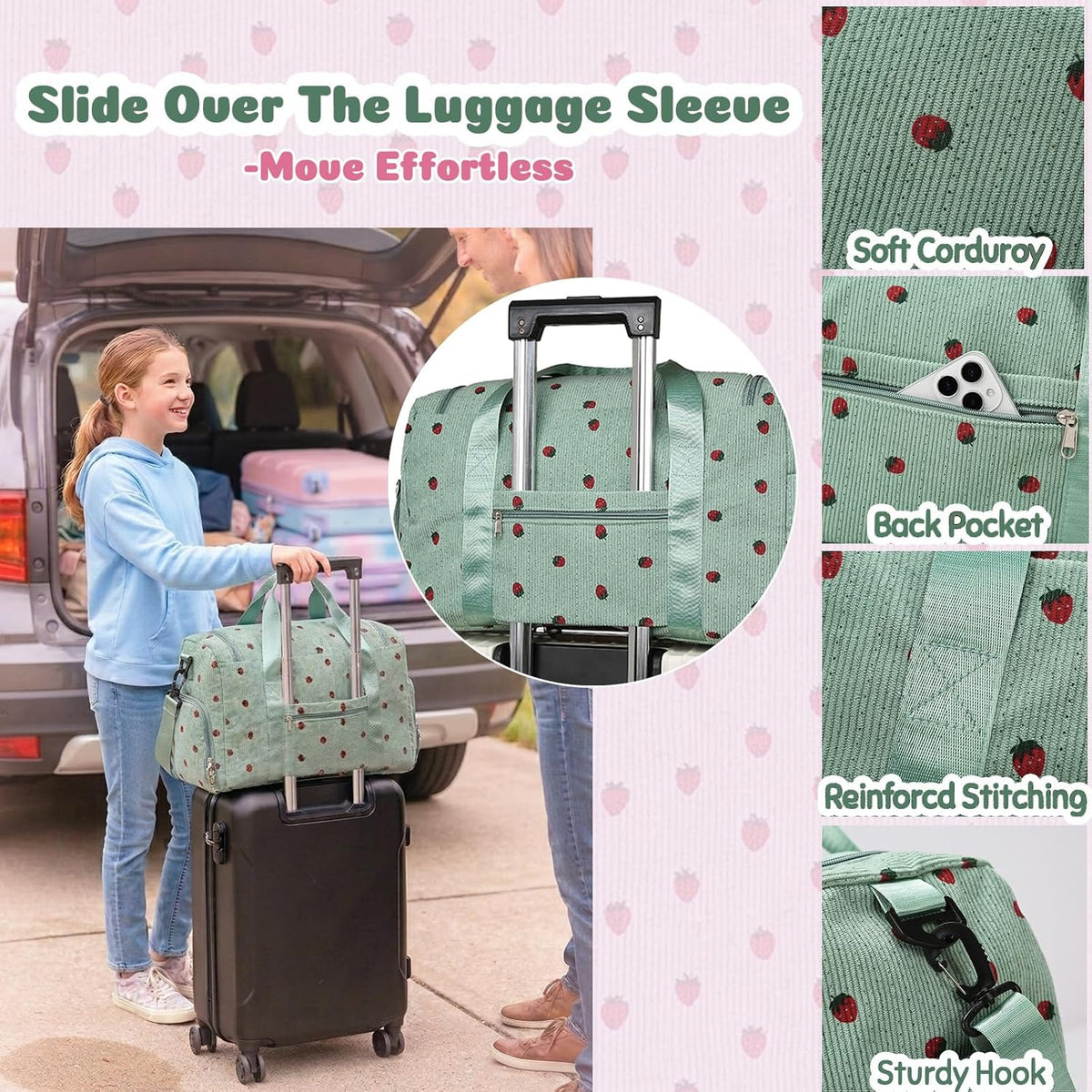 Small Duffel Bag with Shoe & Wet Pocket for Travel & Dance, Pink