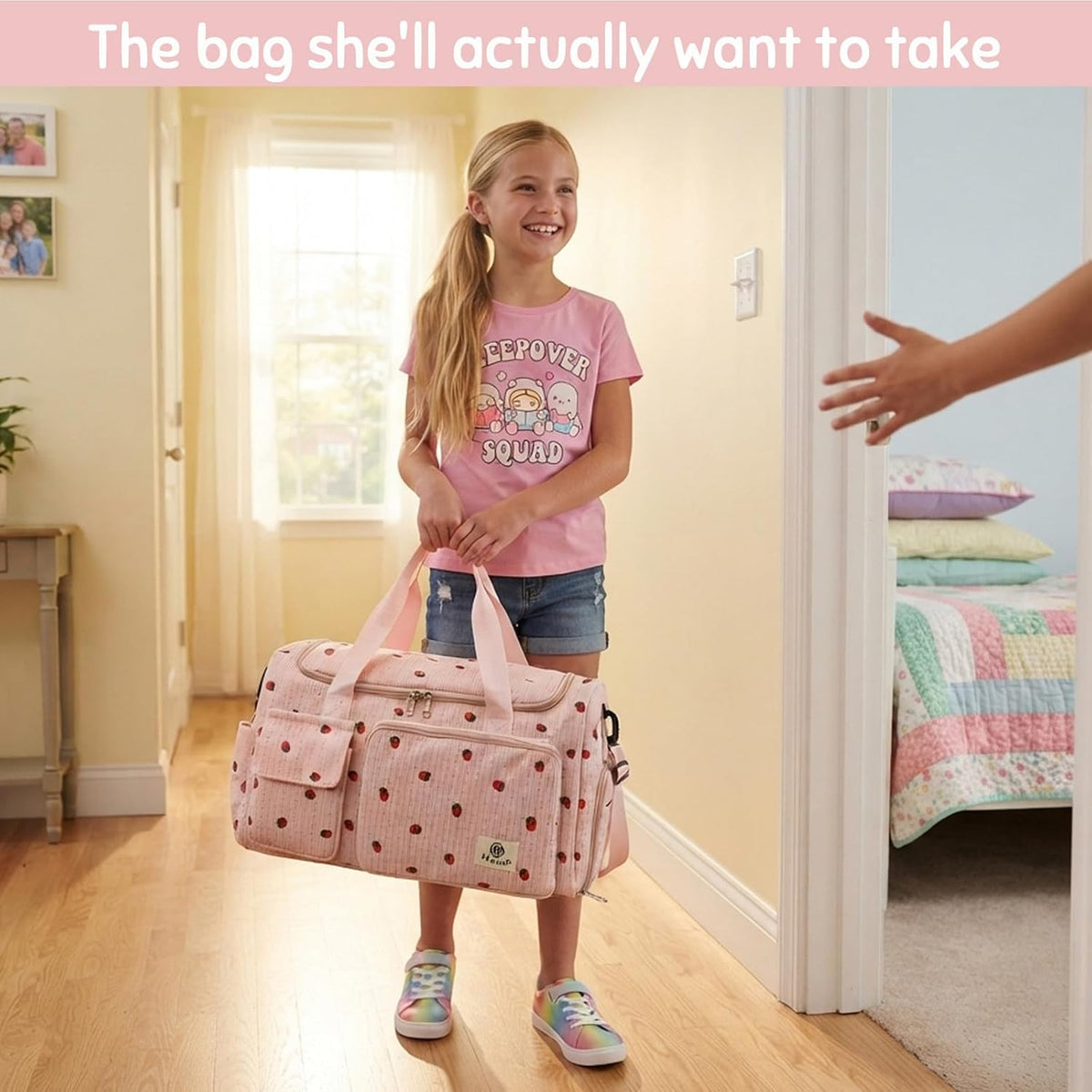 Small Duffel Bag with Shoe & Wet Pocket for Travel & Dance, Pink