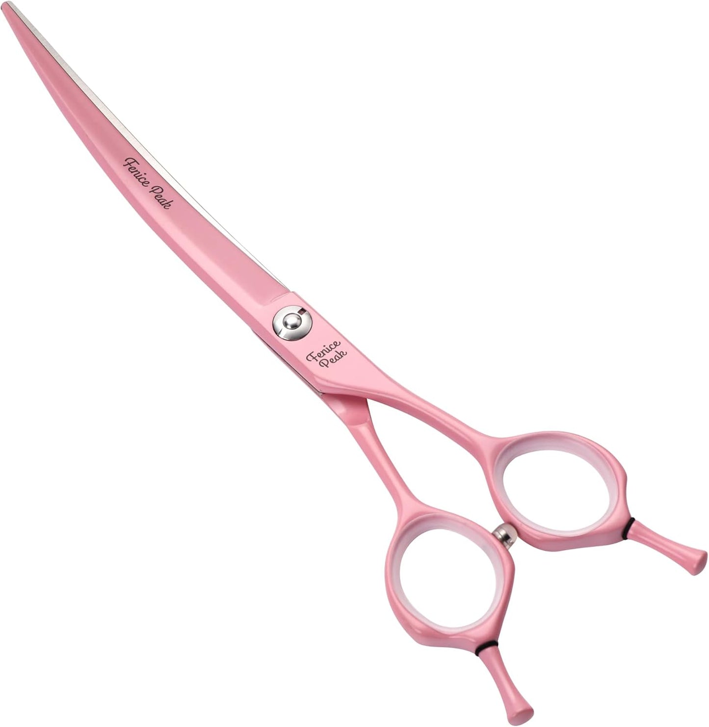 Curved Dog Grooming Scissors with Pink Color Coating 440C Stainless Steel Pet Grooming Bending Shears Sharp and Durable Comfortable Engonomic Handle
