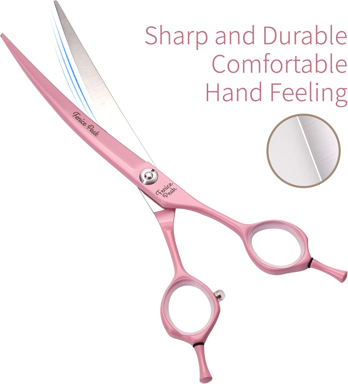 Curved Dog Grooming Scissors with Pink Color Coating 440C Stainless Steel Pet Grooming Bending Shears Sharp and Durable Comfortable Engonomic Handle