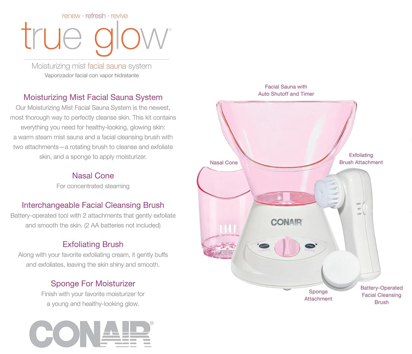 True Glow Moisturizing Mist Facial Sauna System; Pink / Cream