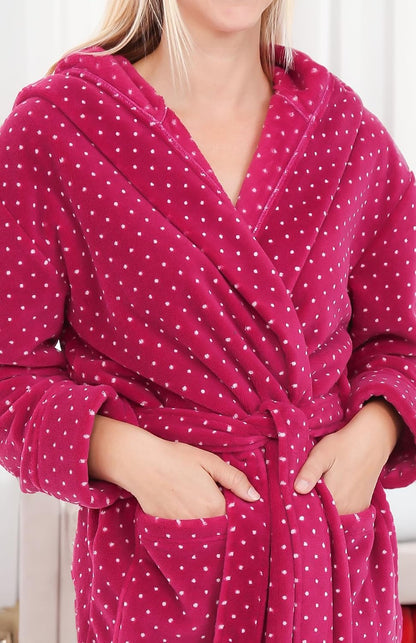 Women's Long Sleeve Plush Fleece Hooded Robe, Full Length Bathrobe