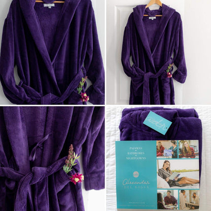 Women's Long Sleeve Plush Fleece Hooded Robe, Full Length Bathrobe