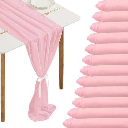 12 Packs Chiffon Table Runner - 27 x 120 Inches Sheer, Romantic for Wedding, Birthday, Party & Baby Shower Decoration (27" x 120", Pink)