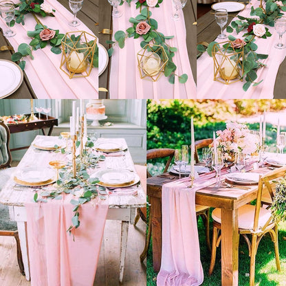 12 Packs Chiffon Table Runner - 27 x 120 Inches Sheer, Romantic for Wedding, Birthday, Party & Baby Shower Decoration (27" x 120", Pink)