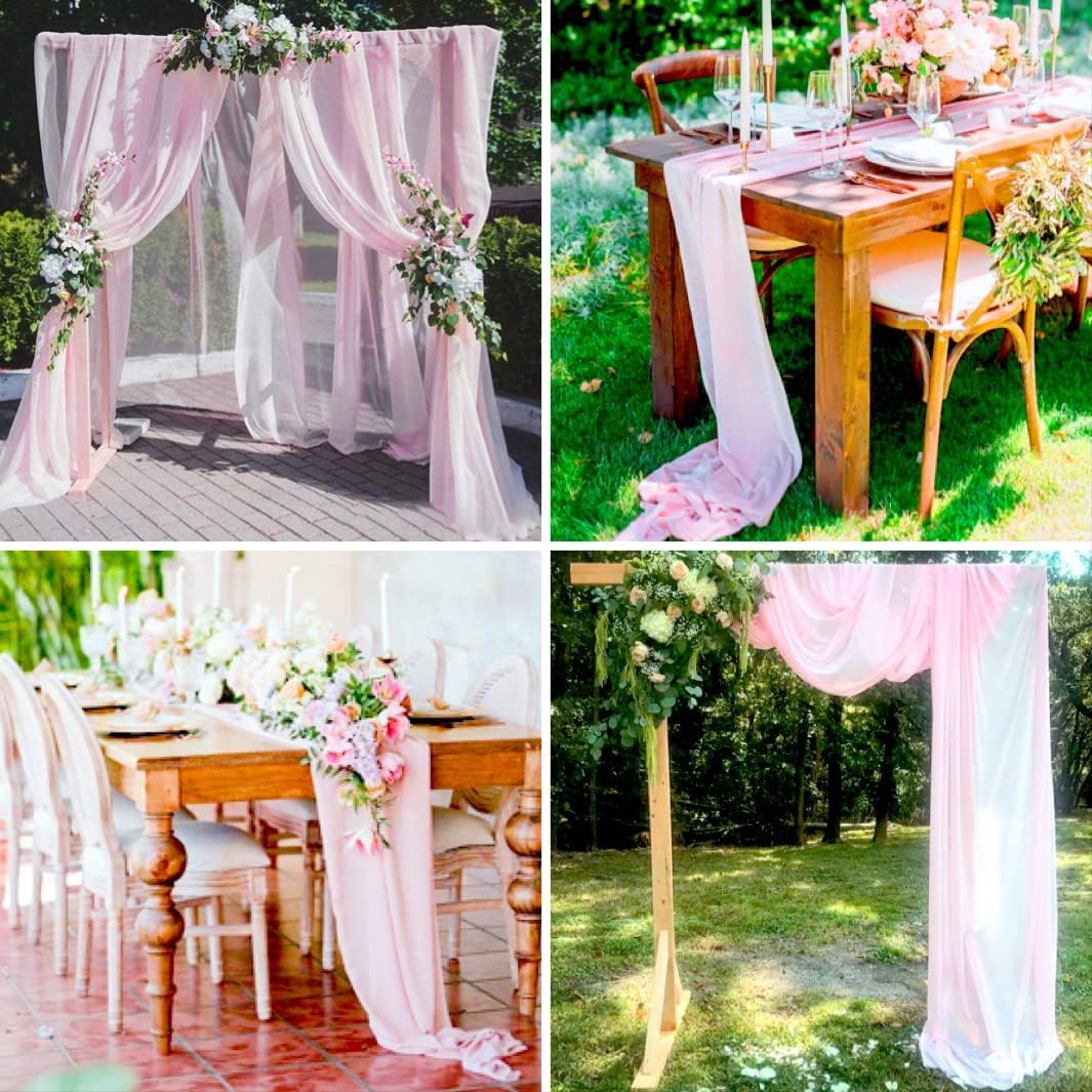 12 Packs Chiffon Table Runner - 27 x 120 Inches Sheer, Romantic for Wedding, Birthday, Party & Baby Shower Decoration (27" x 120", Pink)