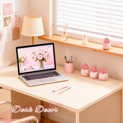 4 Pack Small Fake Succulents in Pink Pots for Office Desk Decor