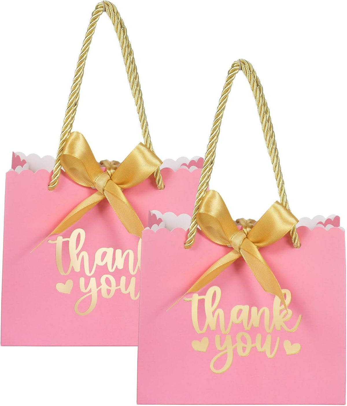 50 Pack Small Thank You Gift Bags with Handles, Pink Mini Party Favor Bags 5.5''x 2.5''x4.7'', Mini Gift Bags Bulk with Bow Ribbon for Valentine's Day, Bridal, Wedding, Baby Shower