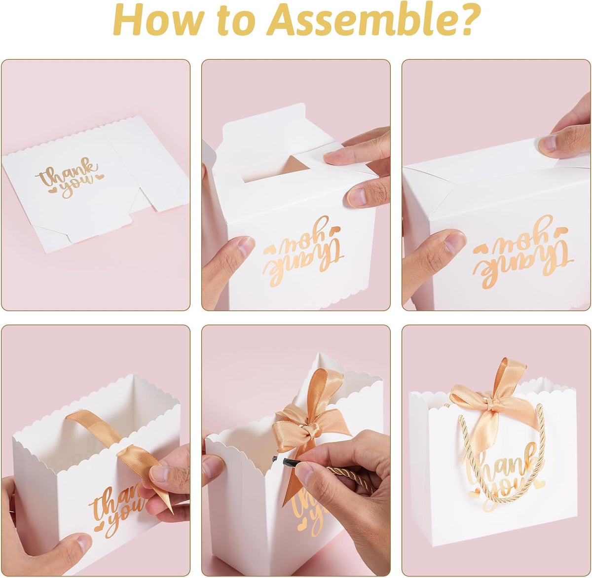 50 Pack Small Thank You Gift Bags with Handles, Pink Mini Party Favor Bags 5.5''x 2.5''x4.7'', Mini Gift Bags Bulk with Bow Ribbon for Valentine's Day, Bridal, Wedding, Baby Shower