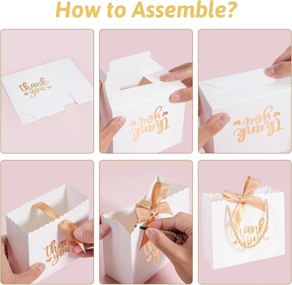 50 Pack Small Thank You Gift Bags with Handles, Pink Mini Party Favor Bags 5.5''x 2.5''x4.7'', Mini Gift Bags Bulk with Bow Ribbon for Valentine's Day, Bridal, Wedding, Baby Shower