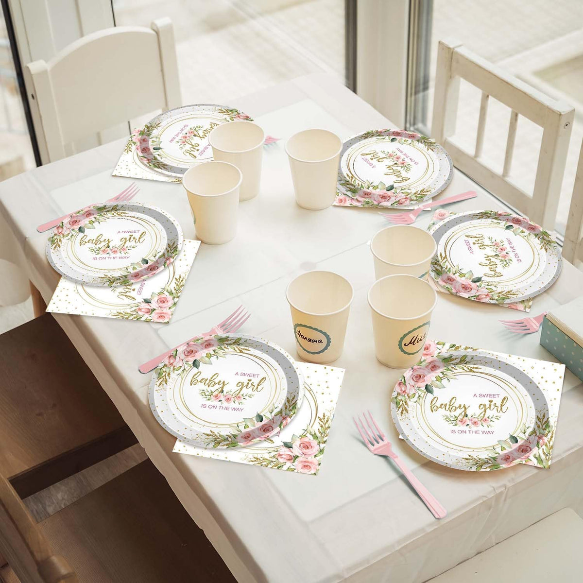 96 Pcs Sweet Baby Girl Party Tableware Set It's a Girl Baby Shower Disposable Paper Plates and Napkins Watercolor Pink Floral Girl Baby Shower Party Supplies for 24 Guests