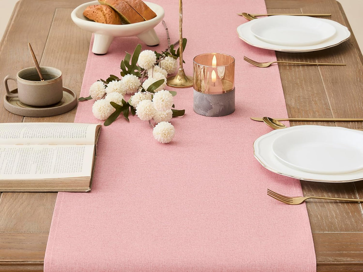 Pink Table Runner Valentines Day Kitchen Dining Coffee Table Decorations Pink Waterproof Farmhouse Table Runners Bridal Baby Shower Wedding Party Decor 16x71Inch