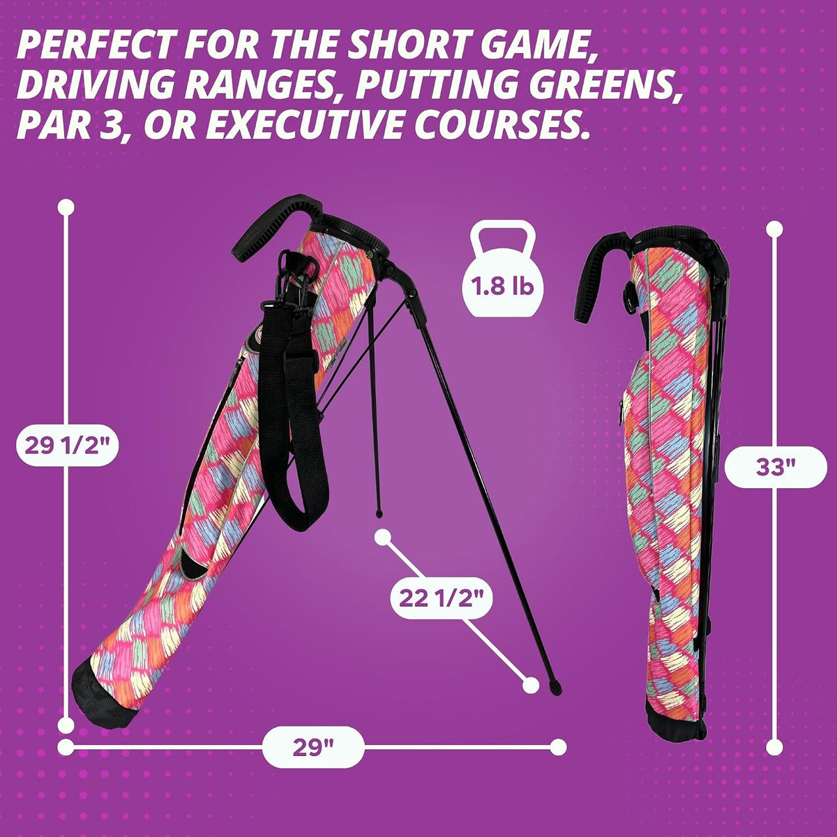 Taboo Fashion Sunday Golf Bags for Women - Lightweight Golf Range Bag with Self Flexing Stand and Shoulder Strap for Driving Range, Par 3 or Executive Course