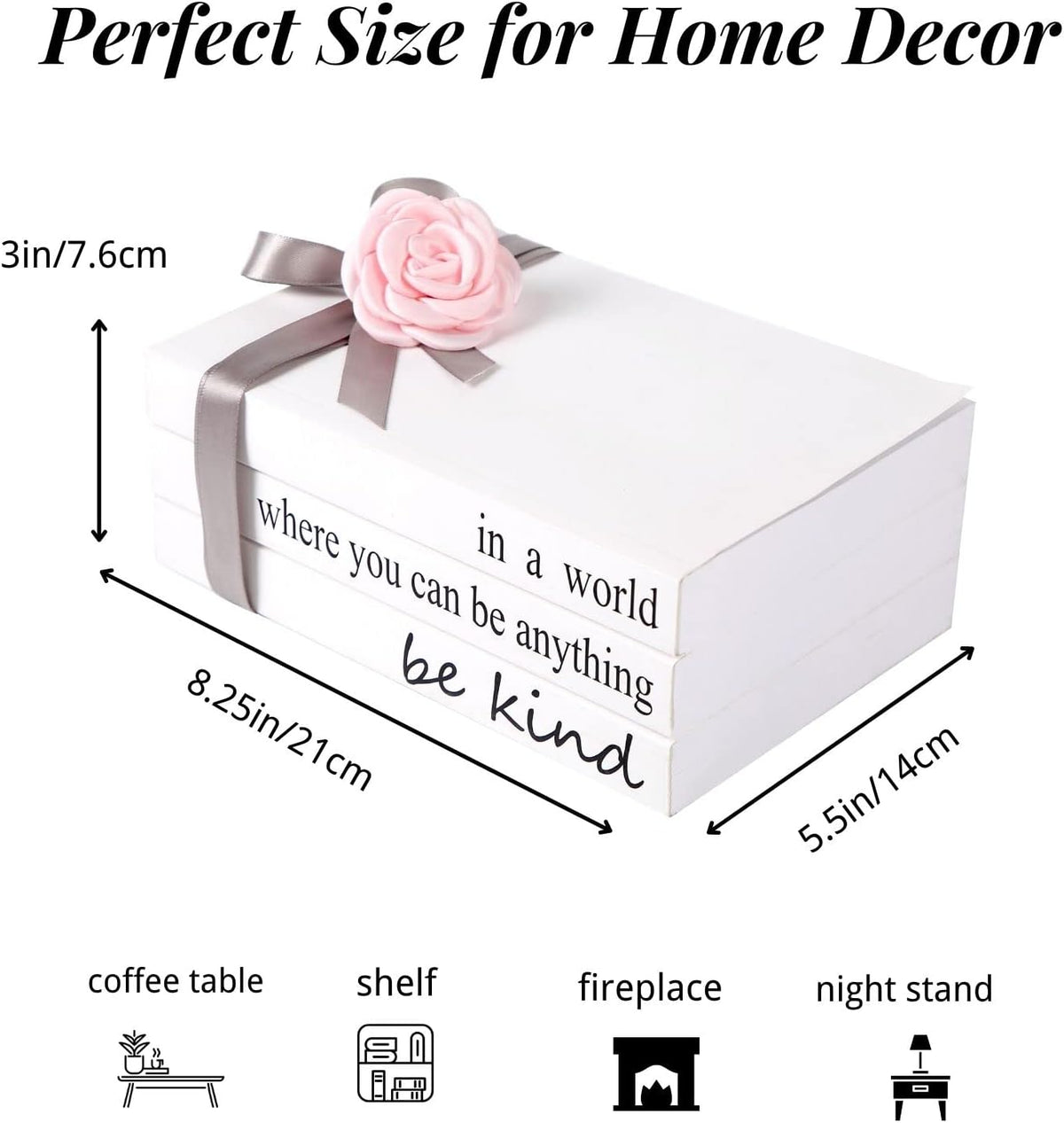Pink and Grey Room Decor/Fake Books for Decoration/Decorative Book Stack 3 Pieces/in a World Where You Can Be Anything Be Kind
