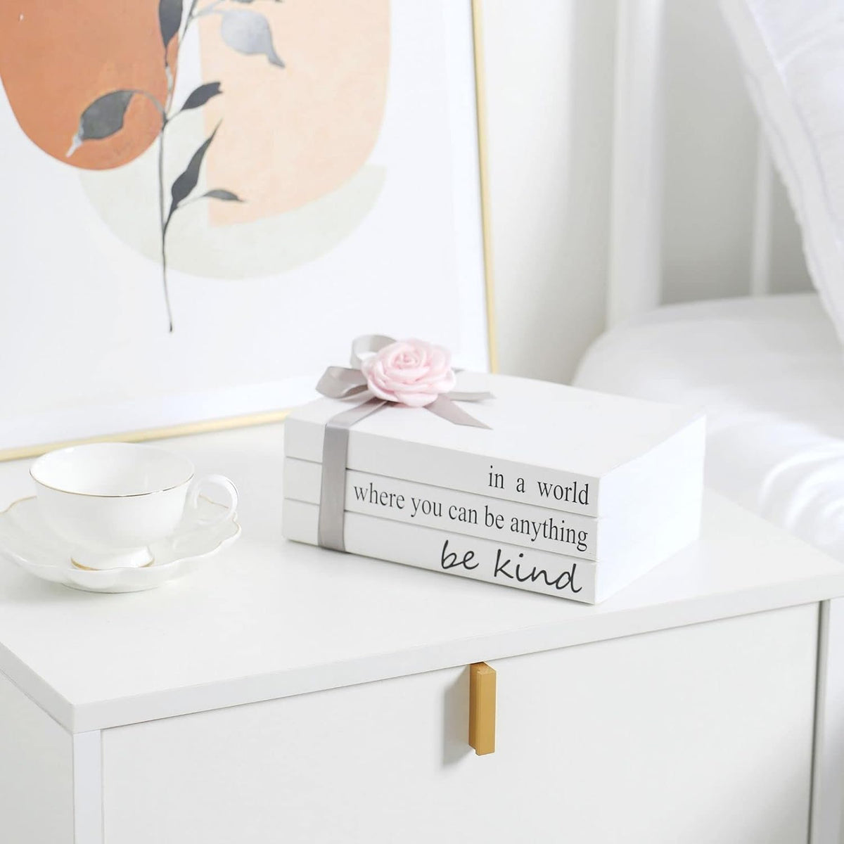 Pink and Grey Room Decor/Fake Books for Decoration/Decorative Book Stack 3 Pieces/in a World Where You Can Be Anything Be Kind
