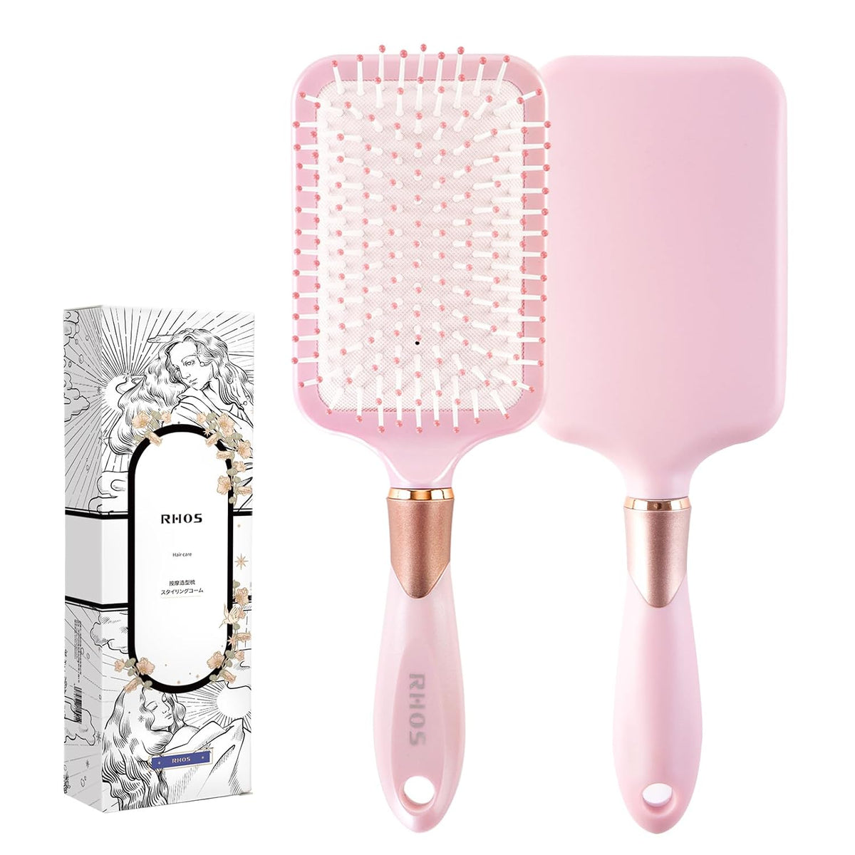 Paddle Brush for Women & Men - Detangler for Thick, Curly, Long, Wet & Dry Hair - Nylon Bristles Square Cushion Brush for Smoothing and Detangling (1 Pack - Pink)