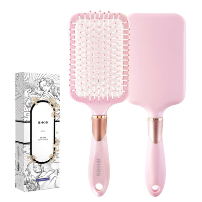 Paddle Brush for Women & Men - Detangler for Thick, Curly, Long, Wet & Dry Hair - Nylon Bristles Square Cushion Brush for Smoothing and Detangling (1 Pack - Pink)
