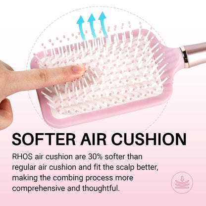 Paddle Brush for Women & Men - Detangler for Thick, Curly, Long, Wet & Dry Hair - Nylon Bristles Square Cushion Brush for Smoothing and Detangling (1 Pack - Pink)