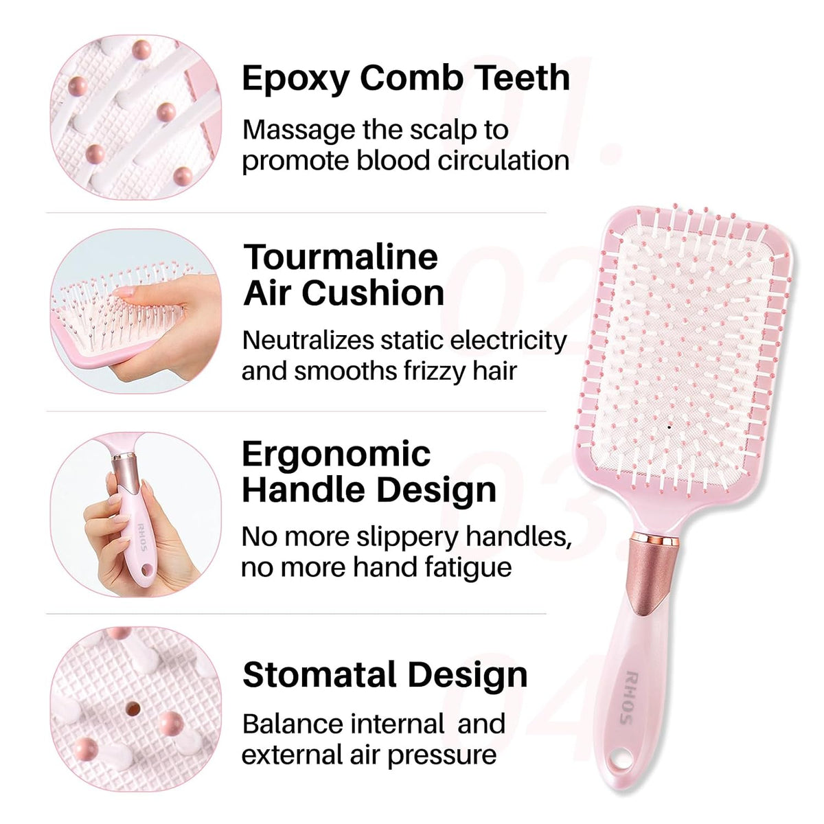 Paddle Brush for Women & Men - Detangler for Thick, Curly, Long, Wet & Dry Hair - Nylon Bristles Square Cushion Brush for Smoothing and Detangling (1 Pack - Pink)