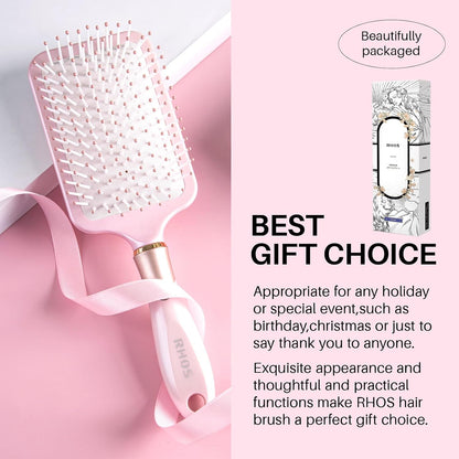 Paddle Brush for Women & Men - Detangler for Thick, Curly, Long, Wet & Dry Hair - Nylon Bristles Square Cushion Brush for Smoothing and Detangling (1 Pack - Pink)