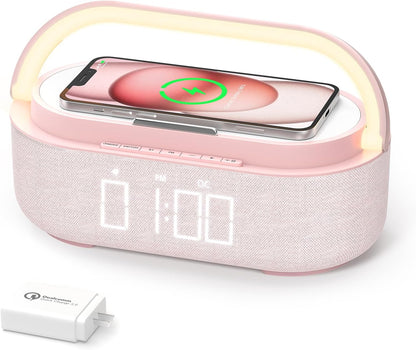 Bluetooth Speaker Alarm Clock & Wireless Charger for Bedside, Home, Office