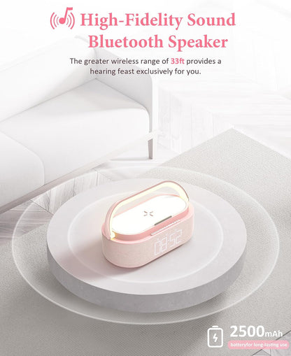 Bluetooth Speaker Alarm Clock & Wireless Charger for Bedside, Home, Office