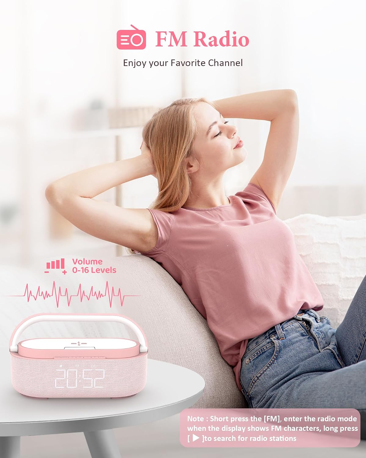 Bluetooth Speaker Alarm Clock & Wireless Charger for Bedside, Home, Office