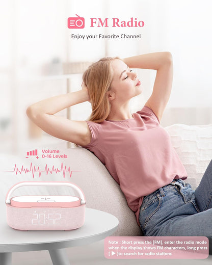 Bluetooth Speaker Alarm Clock & Wireless Charger for Bedside, Home, Office