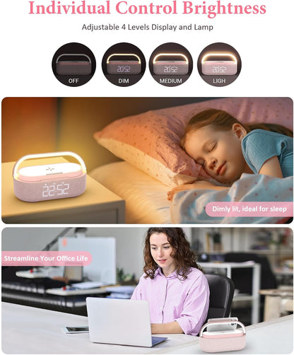 Bluetooth Speaker Alarm Clock & Wireless Charger for Bedside, Home, Office