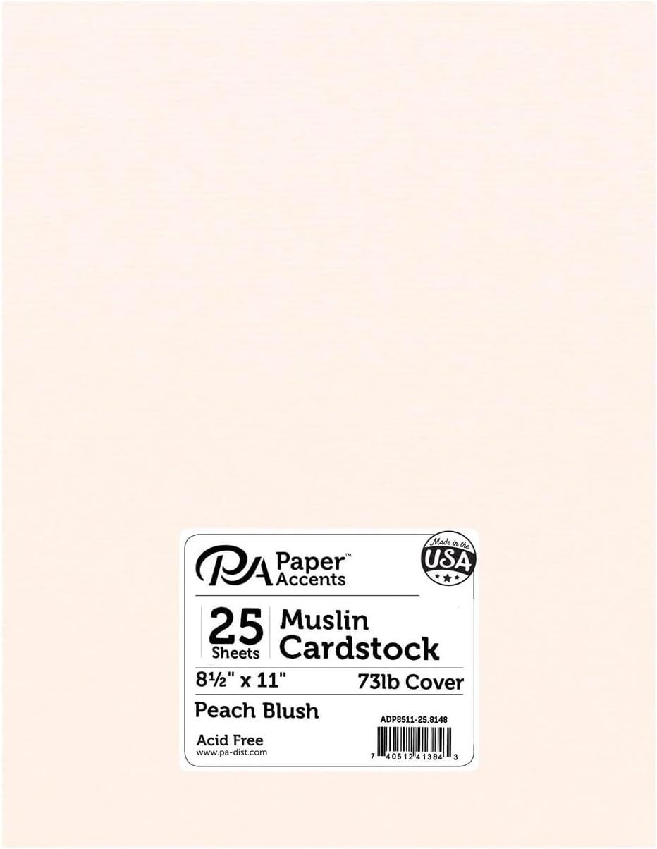 Paper Accents Muslin Texture Cardstock, Peach Blush, 8.5x11 Inch, 25 Pack, 73lb, Scrapbooking Card Making and Crafts