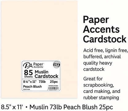 Paper Accents Muslin Texture Cardstock, Peach Blush, 8.5x11 Inch, 25 Pack, 73lb, Scrapbooking Card Making and Crafts