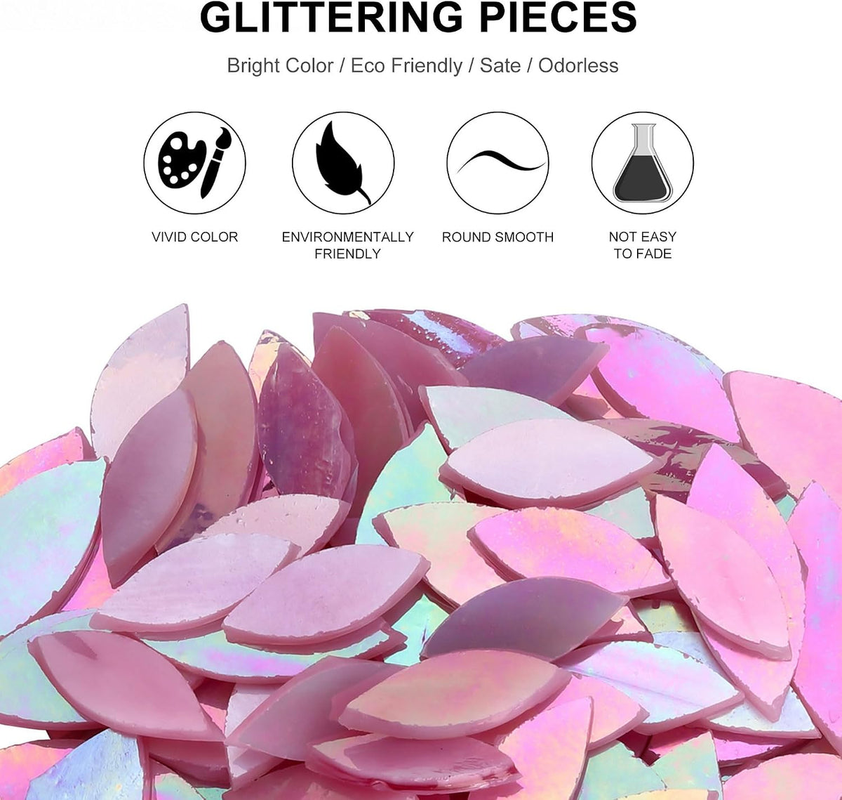 100 Pieces Iridescent Glass Petal Mosaic Tiles, Hand-Cut Pink Stained Glass Flower Leaf Mosaic Tiles for Crafts and Home Decorations (Iridescent Pink)