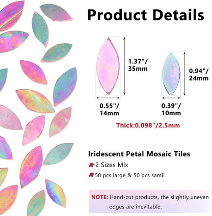 100 Pieces Iridescent Glass Petal Mosaic Tiles, Hand-Cut Pink Stained Glass Flower Leaf Mosaic Tiles for Crafts and Home Decorations (Iridescent Pink)