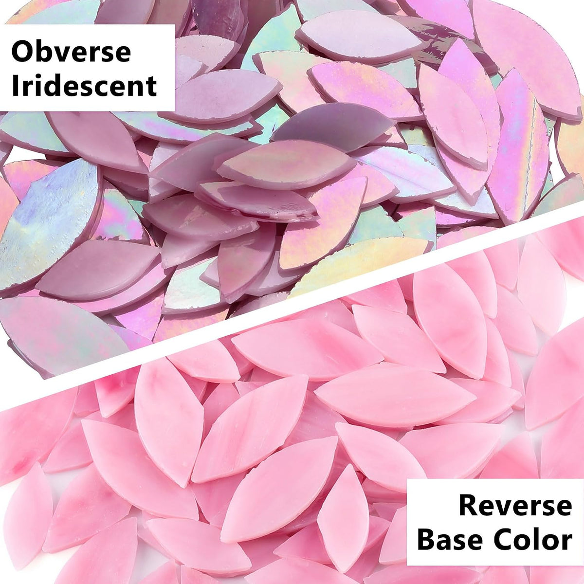 100 Pieces Iridescent Glass Petal Mosaic Tiles, Hand-Cut Pink Stained Glass Flower Leaf Mosaic Tiles for Crafts and Home Decorations (Iridescent Pink)