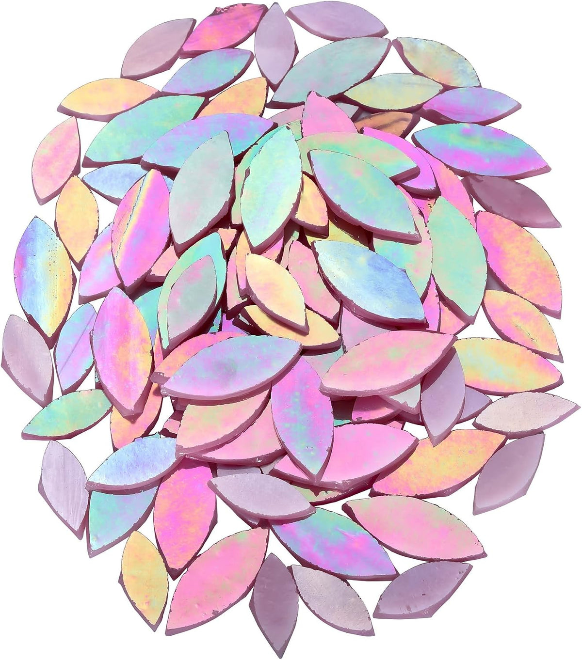 100 Pieces Iridescent Glass Petal Mosaic Tiles, Hand-Cut Pink Stained Glass Flower Leaf Mosaic Tiles for Crafts and Home Decorations (Iridescent Pink)