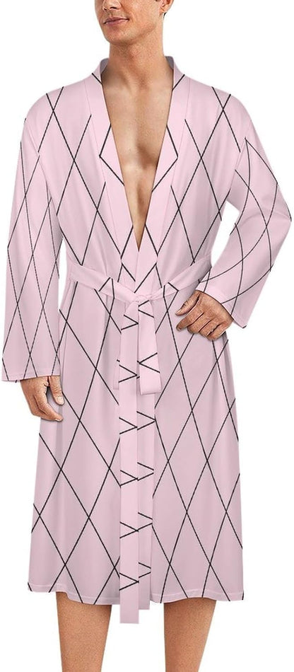 Checkered Pink Pattern Print Robes for Men Women, Soft Bathrobe Long Men Womens Robes Lightweight Cozy Bath Robe