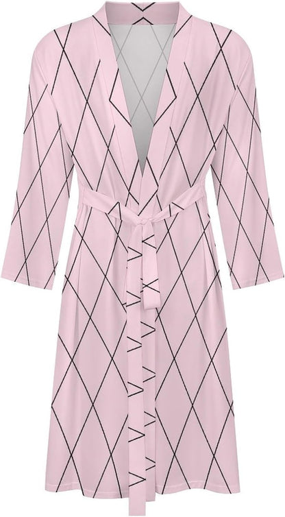 Checkered Pink Pattern Print Robes for Men Women, Soft Bathrobe Long Men Womens Robes Lightweight Cozy Bath Robe