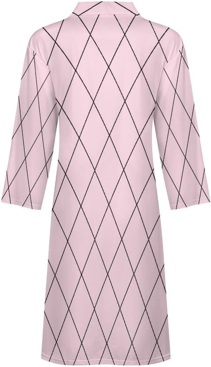 Checkered Pink Pattern Print Robes for Men Women, Soft Bathrobe Long Men Womens Robes Lightweight Cozy Bath Robe