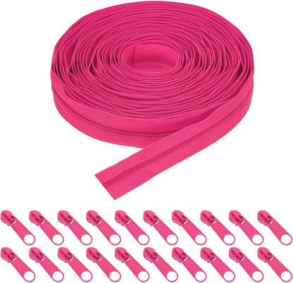 #5 Nylon Coil Zippers 10 Yards 1.2" Sewing Zippers Tapes Roll with 20 Replacement Zip Sliders for DIY Sewing Tailor Craft Supplies Bag Clothes, Rose Pink