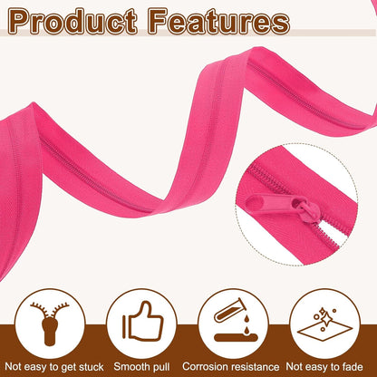 #5 Nylon Coil Zippers 10 Yards 1.2" Sewing Zippers Tapes Roll with 20 Replacement Zip Sliders for DIY Sewing Tailor Craft Supplies Bag Clothes, Rose Pink