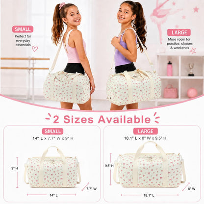 Duffle Bag for Gym Sports Women Girls Dance Workout Travel Bag Weekender with Shoe Compartment and Wet Pocket, Pink Bow Floral