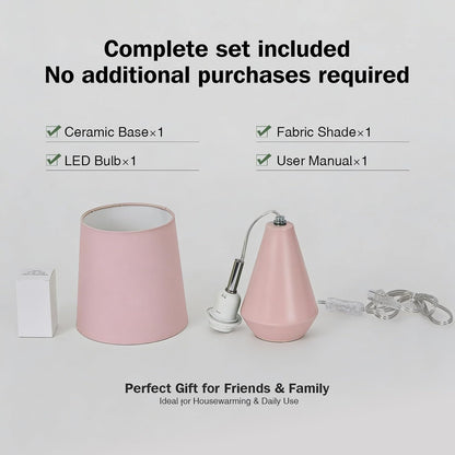 Small Bedside Table Lamp for Bedroom - Reading Desk Lamp with 3 Color Temperatures，15.5" Nightstand Ceramic Lamp with Fabric Shade for Kids Room,Living Room,Dorm,Home Office (Pink)